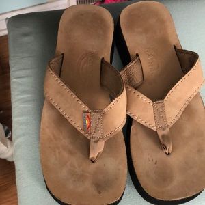 Tan Rainbow wedge flip flop